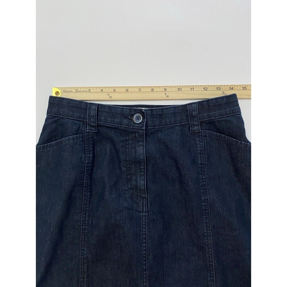 L.L. Bean Classic Fit Denim Skirt Dark Wash Blue Stretch Knee Length Size 10 - Picture 5 of 7